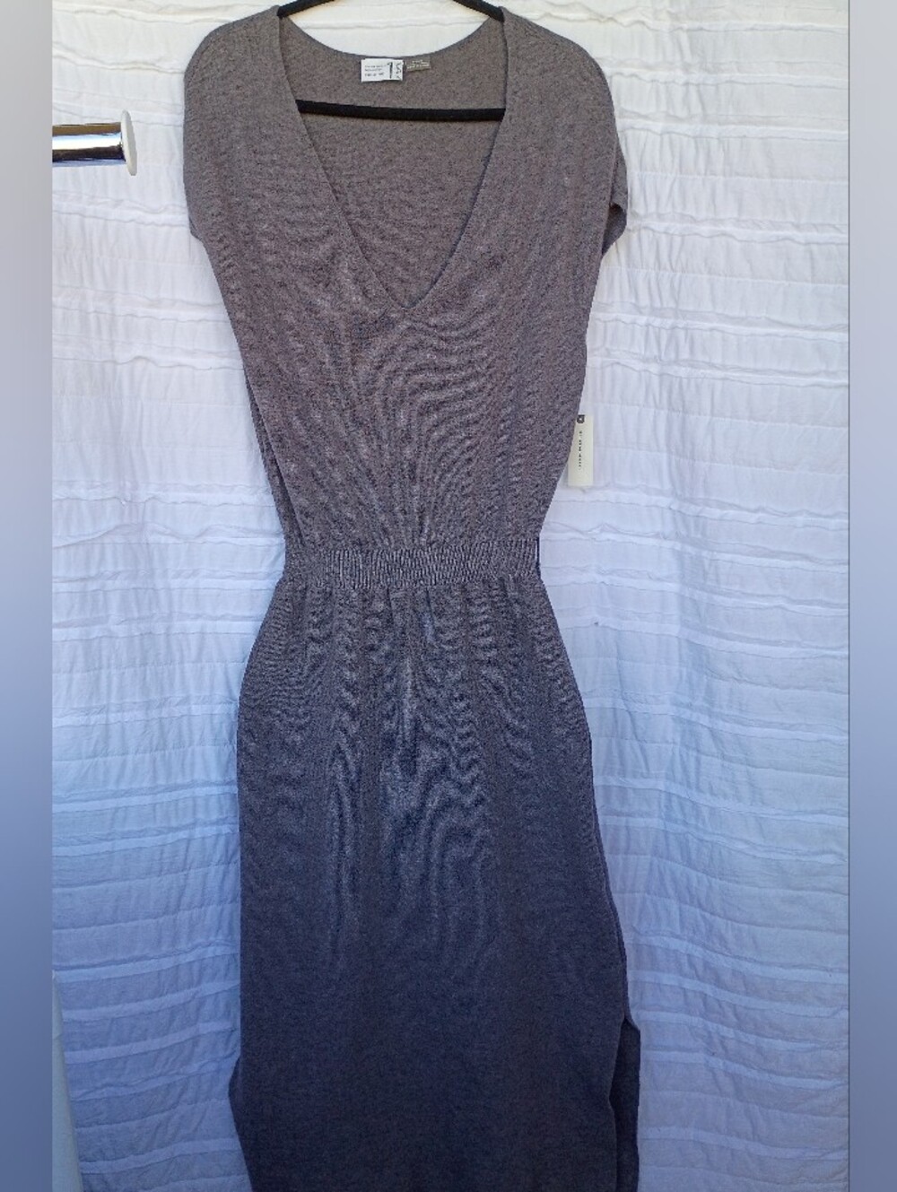 Anthropologie Matinée Sweater Dress Gray Knit V-Neck Midi Size M